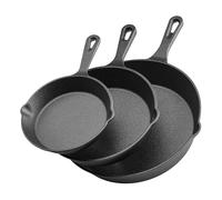 VEVOR Padella in Ghisa, 3 Pezzi, 160, 220, 265 mm Padella in Ghisa Antiaderente con Manico Resistente al Calore, Pentole da Cucina, per Forno, Gas, Elettrico, Induzione, Facile da Mantenere, Nero