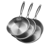 VEVOR Padella Tripla in Acciaio Inox, 3 Pezzi, 240, 280, 320 mm Set di Padelle in Acciaio Inox con Manico Resistente al Calore, Pentole da Forno, Gas, Elettrico, Lavabile in Lavastoviglie, Argento