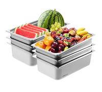 VEVOR Set Contenitore per Alimenti Antiaderente da Cucina Confezione 6 Pezzi, Vassoio Contenitore da Tavolo in Acciaio Inox Bacinelle Spessore 0,8mm per Catering Uso Commerciale Senza Coperchio