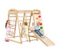 VEVOR Palestra da Interno, Parco Giochi per Bambini, 109 x 120 x 119,5 cm, con Scala in Legno e Corda, Scala a Rete, Altalena, Barra di Scimmia, Scivolo, Parete da Arrampicata, Giocattoli in Legno