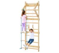 VEVOR Palestra da Parete con Scala Svedese, Palestra da Giungla a 8 Livelli, Sbarre in Legno Massello con Carico di 220 LB, Set da Arrampicata con Anelli, Barra per Trazioni, Scala da Parete