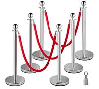 VEVOR Paletto di Controllo della Folla con Corde di Velluto, Divisorio di Linea di Barriera di Coda con 3 Corde di Velluto Rosso 1,5 m con Parte Superiore a Sfera per Eventi, Musei, Feste, 6 Pezzi