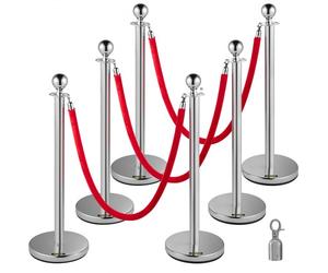 VEVOR Paletto di Controllo della Folla con Corde di Velluto, Divisorio di Linea di Barriera di Coda con 3 Corde di Velluto Rosso 1,5 m con Parte Superiore a Sfera per Eventi, Musei, Feste, 6 Pezzi