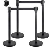 VEVOR Paletto di Controllo della Folla, Set di 4 Pezzi Paletto, Set di Paletto con Cintura Retrattile Nera 2 m, Set Barriera di Controllo Linea con Base in Cemento e Metallo, Set di Pali 4 Pezzi