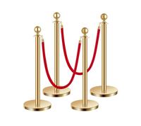 VEVOR Paletto di Sostegno, Set di 4, Barriere di Controllo della Folla con 2 Corde di Velluto Rosso, Coda di Palo di Sostegno in Acciaio Inox Dorato 1,5 m con Base Cava per Festa, Matrimonio, Mostra