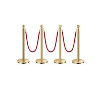 VEVOR Paletto di Sostegno, Set di 4, Barriere di Controllo della Folla con 3 Corde di Velluto Rosso, Palo di Sostegno in Acciaio Inossidabile Dorato 1,5 m con Base Cava per Festa, Matrimonio, Mostra