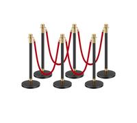 VEVOR Paletto di Sostegno, Set di 6, Barriere di Controllo della Folla con 4 Corde di Velluto Rosso, Palo di Sostegno Nero in Acciaio Inossidabile da 1,5 m con Base Cava per Festa, Matrimonio, Mostra