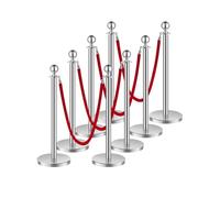 VEVOR Paletto di Sostegno, Set di 8, Barriere di Controllo della Folla con 4 Corde di Velluto Rosso, Palo di Sostegno in Acciaio Inox Argentato da 1,5 m con Base Cava per Festa, Matrimonio, Mostra