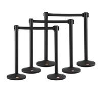 VEVOR Pali Barriera di Controllo Folla, Nastro Barriera Nero, Supporto per Barriera, 6 Pezzi, 2 m x 48 mm, Cintura Retrattile Nera, Sistema di Guida di Folla Linea per Evento, Base Riempibile