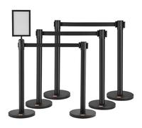 VEVOR Pali con Cintura per Controllo della Folla φ320x900mm, Barriere di Controllo della Folla 6 Pezzi, Pali di Acciaio al Carbonio Verniciate con Cintura Retrattile Nera, Divisorio Linea Folla