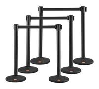 VEVOR Pali con Cintura per Controllo della Folla φ345x930mm, Barriere di Controllo della Folla 6 Pezzi, Pali con Cintura Retrattile 2000x48mm Nera, Divisorio Linea Folla per Evento