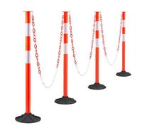 VEVOR Pali Delimitatori di Traffico, 4 Pezzi, Paletti di Sicurezza Stradale da 871 mm con Base Appesantita e Strisce Riflettenti e Catena, Pali Delimitatori per Cantieri Edili, Parcheggi, Rosso