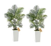 VEVOR Palma Areca Artificiale 1219 mm, Confezione da 2, Pianta Tropicale Finta con Fioriera Bianca Alta, Pianta Finta in Seta da Pavimento in Vaso, Grandi Alberi per Casa, Ufficio, Interno ed Esterno