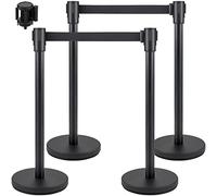 VEVOR Palo di guida, 4 pezzi, barriera di markup per controllo folla con cinghia retrattile nera 2 m, nastro di recinzione, supporto barriera con base in cemento e metallo, per teatro, hotel