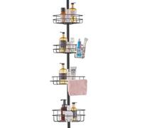 VEVOR Palo di Tensione per Doccia Angolare, 1422 mm a 2895 mm di Altezza, 4 Strati, Palo di Tensione per Doccia con Vassoio Portante Robusto, Palo di Tensione Antiruggine Adatto per Bagno, Nero