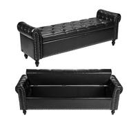 VEVOR Panca Contenitore con Bottoni Trapuntati, Panca in Similpelle con Braccioli Arrotolati e Gambe in Legno Massello, Panche per Ingresso, Panche Imbottita per Soggiorno e Sala da Pranzo, Nero