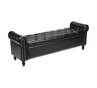 VEVOR Panca Contenitore con Bottoni Trapuntati, Panca in Similpelle con Braccioli Arrotolati e Gambe in Legno Massello, Panche per Ingresso, Panche Imbottita per Soggiorno e Sala da Pranzo, Nero