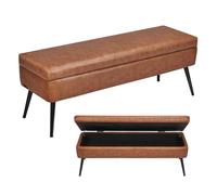 VEVOR Panca Contenitore in Pelle PU con Contenitore e Gambe in Metallo, Panchina Ingresso da Interno per Scarpe per Ingresso, Panche Moderne per Soggiorno, Sala da Pranzo, Corridoio, Marrone