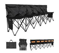 VEVOR Panca da Campeggio Pieghevole Portatile, per 6 Persone con Tasche Laterali, Borsa per il Trasporto, Tasca Posteriore, Panca Pieghevole con Schienale per Calcio, Baseball, Nero