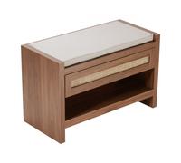 VEVOR Panca in Rattan per Scarpe da 786 mm, Panca da Ingresso con Cassetto Portaoggetti e Cuscino del Sedile in Lino e Rattan Intrecciato a Mano, Panca Boho per Fattoria, Camera da Letto, Soggiorno