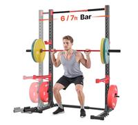 VEVOR Panca Multifunzione per Sollevamento Pesi, Attrezzatura per Allenamento della Forza Regolabile in Larghezza con 6 Pioli per Bande, Attacco Supporto Landmine e Barre di Sicurezza per Panca Piana