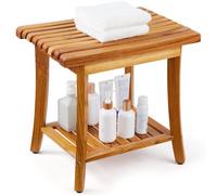 VEVOR Panca per Doccia in Teak 500 x 363 x 455 mm Sgabello per Doccia in Legno Impermeabile con Ripiano Portaoggetti, Poggiapiedi Antiscivolo, Capacità di 180 kg per Bagno per Uso Interno Esterno