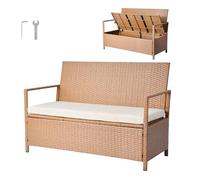 VEVOR Panca Portaoggetti da Esterno, Panca Portaoggetti in Rattan PE per 2 Persone, Contenitore con Cuscino Maniglia Laterale, Supporta max. 120 kg, Seduta da Giardino Decorazione per Balcone