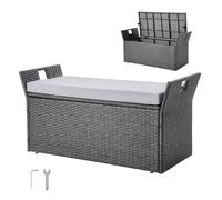 VEVOR Panca Portaoggetti da Esterno, Panca Portaoggetti in Rattan PE per 2 Persone, Contenitore con Cuscino Maniglia Laterale, Supporta max. 180 kg, Seduta da Giardino Decorazione per Balcone