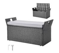 VEVOR Panca Portaoggetti da Esterno, Panca Portaoggetti in Rattan PE per 2 Persone, Contenitore Intrecciato con Cuscino Maniglia Laterale, Supporto Max 180kg, Seduta da Giardino Decorazione Balcone