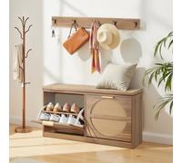 VEVOR Panca Portascarpe 988 x 240 x 500 mm, Panca d'Ingresso Scarpiera Stile Rattan, Scarpiera con Cuscini 4 Scomparti Ante in Rattan Capacità di Carico 200 kg, per Ingresso, Corridoio