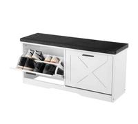 VEVOR Panca Scarpiera 1000 x 305 x 475 mm, Panca da Ingresso con Cassetti Pieghevoli, Cuscini e Ante, Scarpiera Capacità di Carico 200 kg, per Ingresso Corridoio Soggiorno Nero Bianco