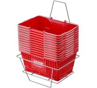 VEVOR Panier de courses, lot de 12, panier à provision en plastique durable de 21 L avec poignée et support en métal 425x305x218 mm, panier portable pour magasin de détail, supermarché, épicerie, noir