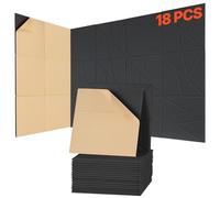 VEVOR Pannelli Acustici con Adesivo, Pannelli in Schiuma Insonorizzante 300 x 300 x 10 mm, da Parete in Fibra di Poliestere ad Alta Densità, per Casa, Ufficio, Teatro, 18 Pezzi Nero