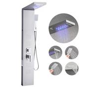 VEVOR Pannello Doccia con Sistema a Torre con Soffione a Cascata, LED, Colonna Doccia in Acciaio Inox Spazzolato da 1345 mm Rubinetto a 5 Funzioni, con Doccetta e Beccuccio per Vasca