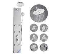 VEVOR Pannello Doccia Sistema a Torre, con Soffione Doccia, 124 cm Colonna Doccia in Acciaio Inox Spazzolato, Sistema di Massaggio a Parete, con Doccetta e 6 Piccoli Getti Massaggianti