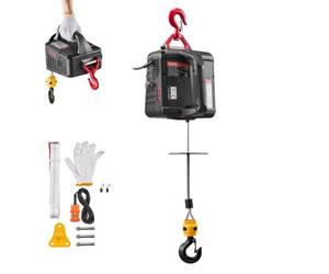 VEVOR Paranco Verricello Elettrico per Sollevamento di Carico Capacità max. 500 kg, Gru Portatile con Argano da 1500 W, Altezza di Sollevamento 7,6 m, Paranco Manuale Telecomandato Cablato