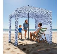 VEVOR Parasole da Spiaggia Portatile 1830 x 1830 x 2290 mm, con Parete Laterale e Tasche per la Sabbia, Ombrellone Parasole Portatile Regolabile in Altezza per Famiglia e Amici, Blu Scuro con Motivi