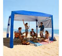 VEVOR Parasole da Spiaggia Portatile 2400 x 2400 x 2400 mm con Parete Laterale e Tasche per la Sabbia, Facile da Montare, Ombrellone Parasole Portatile Regolabile in Altezza per Famiglia, Blu