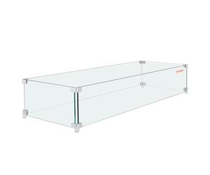 VEVOR Paravento per braciere, 96 x 26 x 15,2 cm, scudo rettangolare in vetro, tavolo da fuoco spesso 0,8 cm, protezione per fiamme in vetro temperato trasparente, piedi stabili per propano, gas,