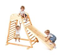 VEVOR Parco Giochi al Coperto, Set da Gioco in Legno, Capacità di Peso 100 kg, con Roccia da Arrampicata, Scivolo, Scala in Legno e Anelli da Palestra, Giocattoli da Arrampicata in Stile Montessori