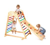VEVOR Parco Giochi al Coperto, Set da Gioco in Legno con Roccia da Arrampicata, Scivolo, Scala in Legno e Anelli da Palestra, Giocattoli da Arrampicata in Stile Montessori Capacità di Peso 100 kg