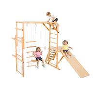 VEVOR Parco Giochi al Coperto, Set da Gioco Montessori da Arrampicata da 100 kg con Scivolo, Altalena, Barra di Scimmia, Anelli da Palestra, Scala in Legno, Corda, Rete da Arrampicata e Barra