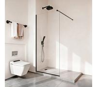 VEVOR Parete da Doccia da Bagno, Parete Doccia Angolare 86,4x187 cm con Pannello Trasparente da 8 mm e Cornice in Alluminio Resistente, Profilo Lucido e Telaio Completo, per Bagno, Nero Opaco