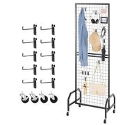 VEVOR Parete Pannello a Griglia 60 x 164 cm 1 pezzo Espositore da Pavimento con 10 Ganci, Parete a Pannello in Acciaio al Carbonio, Scaffale per Esposizione per Decorazioni, Nero