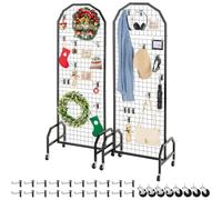 VEVOR Parete Pannello a Griglia 60 x 164 cm 2 pezzi Espositore da Pavimento con 20 Ganci, Parete a Pannello in Acciaio al Carbonio, Scaffale per Esposizione per Decorazioni, Nero