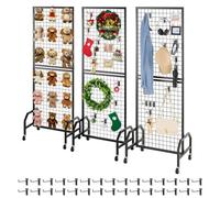 VEVOR Parete Pannello a Griglia 60 x 164 cm 3 pezzi Espositore da Pavimento con 30 Ganci, Parete a Pannello in Acciaio al Carbonio, Scaffale per Esposizione per Decorazioni, Nero