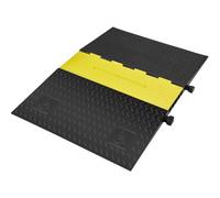 VEVOR Passacavo in Gomma per Protezione dei Cavi Tubi a Pavimento 5 Canali 3,3 x 3,05 cm, Rampa Passacavo Modulare Impermeabile Carico Max. 10000 kg, Protezione dei Cavi Nero Giallo 114,5 x 80 x 5 cm