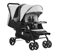 VEVOR Passeggino Doppio, Schienale/Poggiapiedi Regolabili, Passeggino Gemellare Pieghevole, Cintura di Sicurezza Avvolgente, Cestino Portaoggetti, per Neonati, Bambini Piccoli (Grigio Chiaro, Nero)