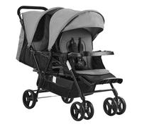 VEVOR Passeggino Doppio, Schienale/Poggiapiedi Regolabili, Passeggino Gemellare Pieghevole Leggero, Cintura di Sicurezza Avvolgente, Cestino Portaoggetti, per Neonati, Bambini Piccoli (Grigio Scuro)