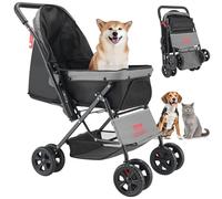 VEVOR Passeggino per animali domestici, capacità di peso di 20 kg, carrello pieghevole per cani, 4 ruote con finestre in rete e manico ribaltabile, trasportino portatile con freno, per animali